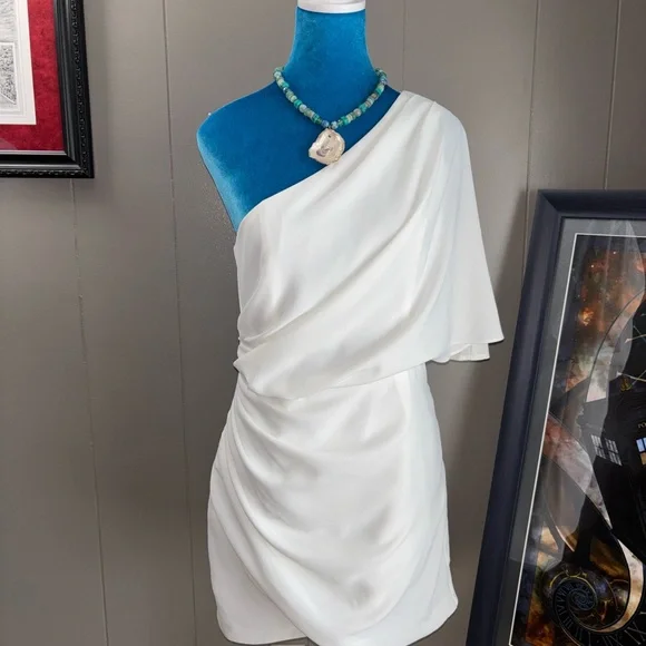 DO+BE White One Shoulder Sheath Dress for Brides - Picture 7 of 11